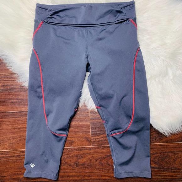 Athleta Quick Step Yoga Running Capri Leggings SMALL Womens Gray & Red Cropped - Picture 1 of 11